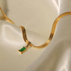 Luxury 18K Gold Plated Snake Chain Necklace Gemstone Pendant