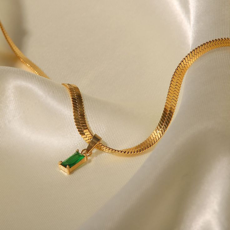 Luxury 18K Gold Plated Snake Chain Necklace Gemstone Pendant