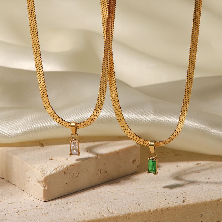 Luxury 18K Gold Plated Snake Chain Necklace Gemstone Pendant