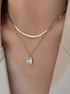 Elegant Real 18K Gold Plated Necklace Set with Green Pendant