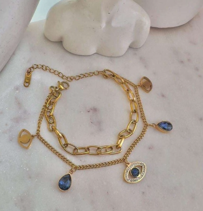 Gold-Plated Evil Eye Charm Bracelet