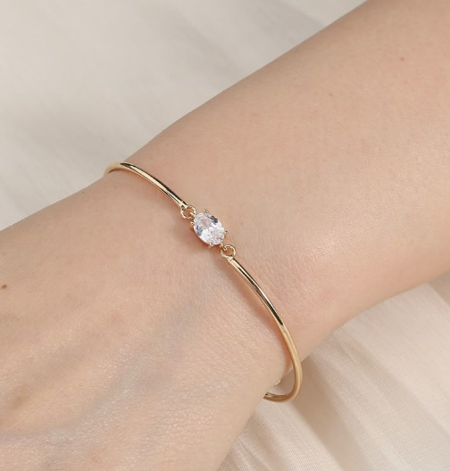 Minimalist Gold Bangle Bracelet with Crystal Accent