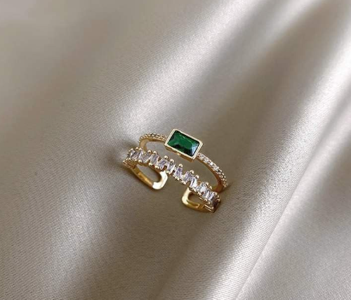 Elegant Gold & Emerald Adjustable Ring